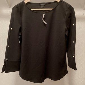 Ann Taylor Black Blouse with Pearl Sleeve Detail - S NWT